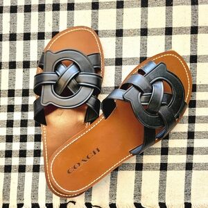 COACH Black Luxe Leather "C" Woven Sandals, Size 8.5 - Like New!